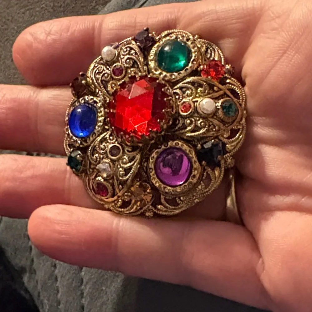 Vintage multi-colored rhinestone brooch